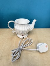 Yankee Candle Teapot Medium Wax Warmer White & Grey. Lid missing. Working. 