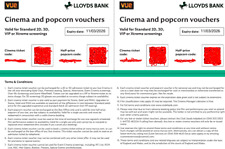 VUE CINEMA, 2 half price popcorn + 2 Cinema ticket, expiry date 11-03-2026