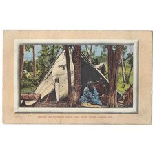 North American Indians with Birch Bark Teepee at Kenora Ontario, Unused