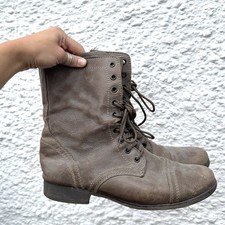 Steve Madden Troopa Women’s Lace Up Leather Boots - Taupe, UK 7, EU 41, US 9