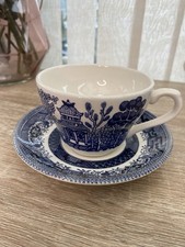 Churchill Willow Cups and Saucers Set of 4 Blue & White Dishwasher Microwave VGC