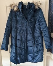 Centigrade Padded Coat With Detachable Faux Fur Trimmed Hood In Dark Shiny Green