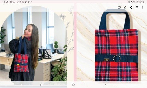 Red tartan bag made - tartan,