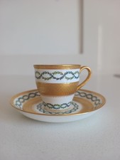 1910 Minton porcelain demitasse cup and saucer etched gilding and laurel leaves