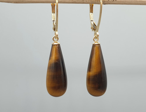 9ct gold tiger eye earrings - 9ct,