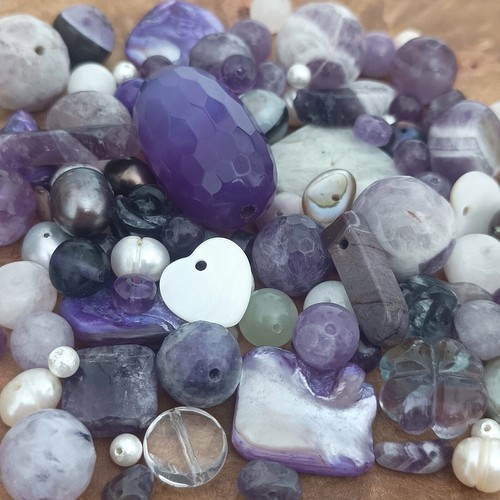 100 purple gemstone beads mix - beads,
