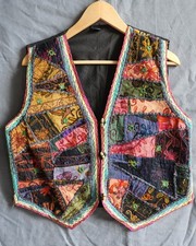 Vtg 1980's, Ethnic Boho Hippie Embroidered Waistcoat, Patchwork, Unisex, Sz M