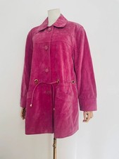 Vintage 90s Pink Suede Long Jacket Coat 14