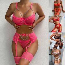 Seductive Women's 5Pcs Lace Lingerie Set Bra Thong Suspender Stockings
