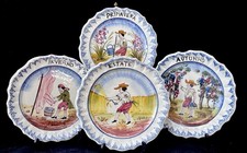 Four Seasons Portuguese Vintage Hand Painted Ceramic Wall Plates Set of 4 9.5”