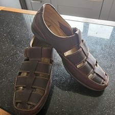 Clarks Men's Recline Open Mahogany Leather Size 9 Extra Wide Fit Casuals Sandals