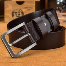 Mens Genuine Leather Belt Belts Real New Buckle For Trouser Jeans Black Brown UK