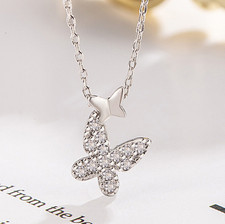 925 Sterling Silver CZ Crystal Butterfly Necklace Womens Girl Jewellery Gift UK