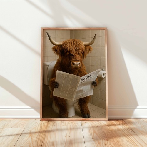 Highland cow reading - highland,