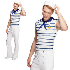 Mens French Sailor Costume Navy Uniform Captain Adult Sexy Fancy Dress