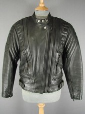 AKITO MERCURY PLUS 'T BIRDS' BLACK LEATHER BIKER JACKET + BACK PROTECTOR SIZE 12