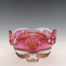 Chřibská #155/5/16 Czech Pink & Orange Glass Ashtray Bowl