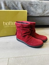 Hotter Pixie Sangria Red Suede Pull On Ankle Boots Size 4.5 RRP£85