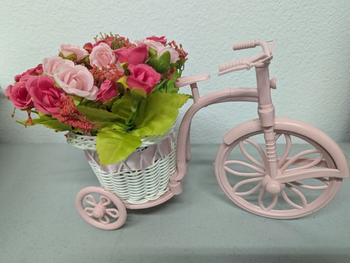Pink bike flower basket - bike,