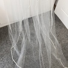 Ivory Wedding Veil Satin Edge Soft Tulle Veil Crystals Long With Train