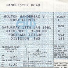 Ticket - Bolton Wanderers v Derby County 17.01.81