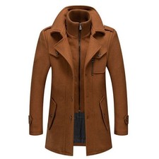 Mens Casual Trench Coat Wool Blends Coats Autumn Winter Cold Resistant Overcoat=