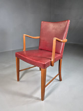 Vintage Elbow Chair Beech Frame Red Vinyl 1950s Retro MCM EB7329 MDIN