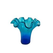 Murano Vase Large Blue Turquoise Made in Italy Abstract Shape Art Glass Deco