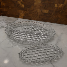 Vintage Fostoria American Oval Relish Dish 3 Parts & Butter Plate Dish