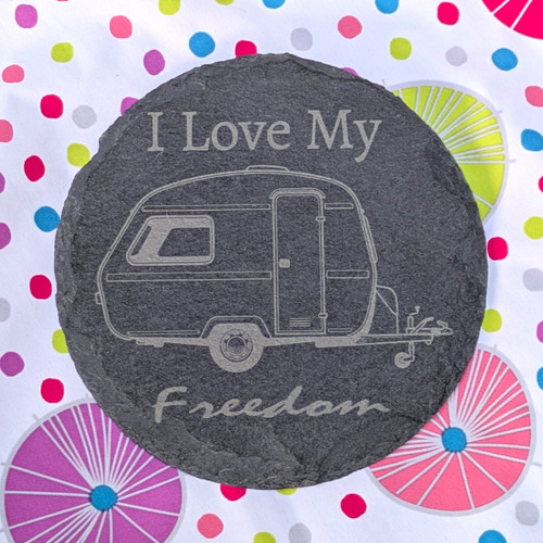 Round grey slate coaster i - round, "i