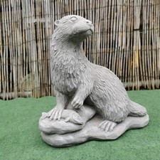 Concrete Otter Holding Fish Garden Statue Outdoor Decor Animal Inspired Gift