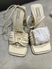 Ladies River Island Size 5 Cream Scrappy Heel Open Toe Shoes New