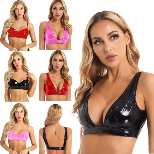 Womens pvc leather crop bra - leather,