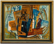Manner of Georges Braque - Framed 20th Century Oil, Still Life with Violin