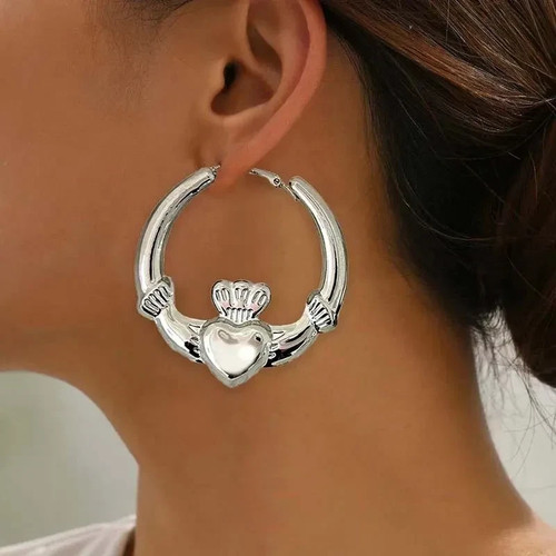 Gold large claddagh hoop - large,