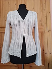 Fine Silver Grey Pretty Pointelle Knit Cardigan OASIS UK12 
