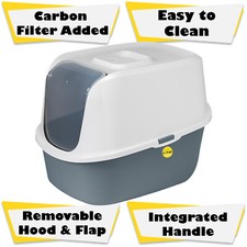 Hooded Cat Litter Tray Deep Box Toilet Loo Charcoal Filter Included