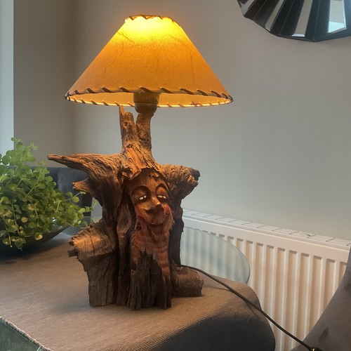 Carved wood face table - ,