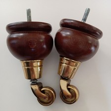 Vintage Dark Brown Wooden Sofa Or Chair Legs With Brass Castors x2- 16cm Long