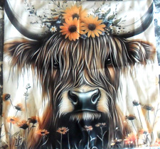 Unusual Highland Cow & Flowers  Soft Polyester Cushion Cover 18" x 18" a