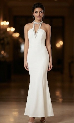 White pearl embellished halter - white,