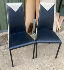 Black & White Faux Leather Vinyl High Back Metal Frame Dining Chairs x 2
