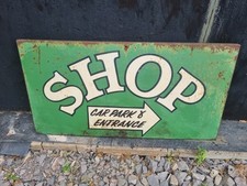 Antique Vintage Metal Hand Painted Shop And Car Park Sign 91cm X 47cm Salvage