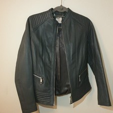 Womens Leather Jacket Size 12 Real 100% Genuine Biker Grey Zip Ladies Eur 40