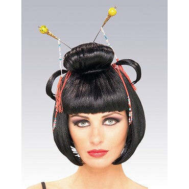 Black asian lady wig - black,