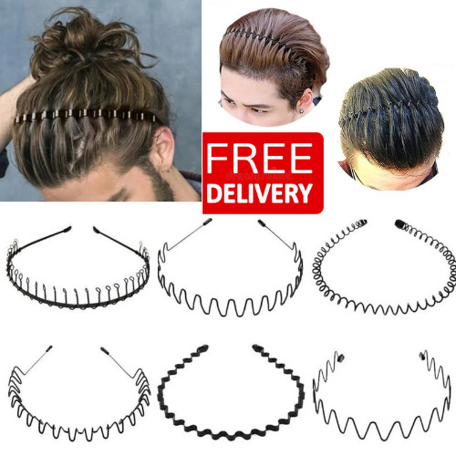 Black metal sports hairband - black,