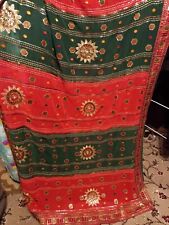 half red half rama green saree