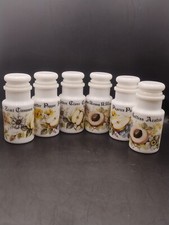 6 x Vintage Milk Glass Herb Spice Jars Beautifully Decorated Rf# Bx62