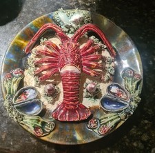 Stunning Palissy-Style Majolica Portuguese 3D Lobster plate