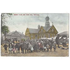 THETFORD Market Place and Town Hall, Norfolk Postcard Postmark Thetford 1905
